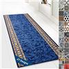 Floordirekt Tappeto passatoia con motivo, realizzato su misura, per cucina, corridoio e soggiorno, ornamento vintage a griglia orientale (80 x 600 cm, blu Rügen)