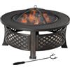 Outsunny Ciotola per il fuoco con cesto parascintille per il fuoco Tavolo da fuoco rotondo per il giardino, il campeggio e il barbecue Acciaio nero 81 x 81 x 50 cm
