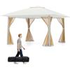COSTWAY Gazebo da Giardino 3,94 x 3,94 M, Gazebo da Esterno con Zanzariera, Tetto Doppio, 3 Altezze Regolabili e Borsa per il Trasporto, per Feste, Barbecue, Giardino e Spiaggia (Beige)