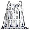 Generic Poliestere Coulisse Tasche Rock Music Guitar Navy Sacca Sportiva Palestra Stampa Zaino Scuola per Adulto Piscina Viaggi 36X42Cm