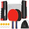 Naissgo Set di racchette da ping pong professionale, 2 racchette da ping pong + rete retrattile + 8 palline da ping pong + 1 borsa per il trasporto, set di racchette da ping pong per giochi interni ed