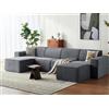 LINSY HOME Divano ad angolo con funzione letto - 338 cm Divano letto modulare, divano a forma di U, divani componibili per soggiorno, non richiede montaggio (Cord, grigio scuro, 4 posti con 2 pouf)