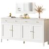 Azkoeesy Buffet e Credenza Bianco 160 cm, Maniglie e Gambe Dorate, 2 Cassetti con Righe Incise, 4 Ante, Mobile Multifunzione e Mobile TV, per Cucina, Soggiorno, Sala da Pranzo e Corridoio