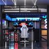 NNJN Letto a soppalco in metallo per gaming (140 x 200 cm) con libreria, scrivania, armadio, USB e illuminazione a LED (nero)