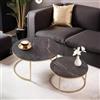 Ginhow - Tavolino rotondo nero effetto marmo con telaio color oro, tavolino da soggiorno per divano, tavolino rotondo moderno, tavolino da salotto, set di tavolini con diametro da 80 e 60 cm