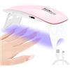 Pavlleen Mini Lampada UV LED per Unghie, Asciuga Unghie con Cavo USB, Petit Asciuga Gel Portatile Pieghevole con Timer da 60 e 120 Secondi per Salone per Unghie, Casa, Viaggi (Rosa)