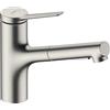 hansgrohe Zesis M33 Miscelatore monocomando cucina 150, doccetta estraibile, 2 tipi di getto, sBox lite, acciaio inox, 74803800