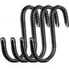Brute Strength - Ganci a forma di S avvolti in pelle pieno fiore - 4 pezzi - Nero - 10 cm di acciaio inossidabile Ganci da appendere per cucina, officina, bagno