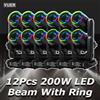 Yuer 12 Pz/lotto 200W LED Con Anello Fascio Spot Luce A Testa Mobile Con 18 Prisma Rotante Arcobaleno Effetto DMX Discoteca Del Partito CLub Luci Della Fase