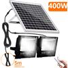 YQCHEZI Luce solare a led da 400 W Luce di inondazione a 2 teste ad alta luminosità Lampada da parete da giardino per esterni impermeabile con pannello solare in alluminio Per giardino