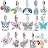 STYFNE Ciondoli in argento 925 originali Farfalle viola Girasoli Insetti ad ala blu Perline Bracciale adatto Accessori regalo fai da te per donna