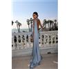 NONE Abito lungo da donna in raso con scollo all'americana, senza schienale, casual, maxi, per serate, matrimoni, invitati, bianco, blu, verde, estivo, per laurea, novità