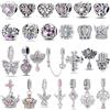 NONE Ciondoli a forma di cuore con zirconi, classici originali, placcati in argento, con perline di angelo di loto, adatti a braccialetti 925, gioielli fai da te da donna, gioielli da regalo