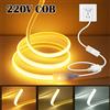 HEGEHE Striscia COB AC 220V con interruttore ON/OFF Bianco 3000K 4000K 6000K IP65 Impermeabile Decorazioni per la casa Nastro flessibile LED Luce al neon 1M-35M