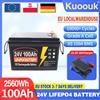 Kuoouk Nuovissima Batteria al Litio LiFePO4 12V 24V 100Ah 150Ah 200Ah 300Ah 350Ah con BMS 100A, oltre 10.000 cicli, per Inverter Solare Camper, Esente da Dazi Doganali