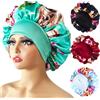 NONE Cuffia per capelli Cofano in raso di seta Grande cofano in raso per dormire Stampa floreale Fascia elastica Trecce da donna ad alta densità Cappello da notte riccio