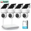 Wonsdar Kit 4 Telecamere Solari WIFI con Rilevamento Umano PIR, Sistema di Videosorveglianza Domestica PTZ, Include Base Domestica iCsee