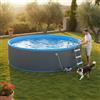 NONE Piscina fuori terra rotonda in acciaio 350 x 90 cm grigia con skimmer e pompa filtro, piscina da giardino e terrazza, piscina per famiglie per adulti e bambini, set piscina per il tempo libero estivo