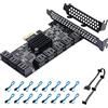 YBBOTT Scheda PCIE SATA 16 porte, 3.0 da 6 Gbit/s, di espansione controller, avvio come disco rigido di sistema, adatto a tutti gli slot (JBM575 + ASM1064)