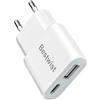 Bestwist Caricatore USB da 5 W - Adattatore ultra sottile (5 V 1 A) con 2 porte (USB-C + A) - Compatibile con iPhone, lettori di eBook, spazzolini elettrici, Sony Xperia, lettori e smartphone - Bianco