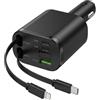 SureFly Caricatore accendisigari 5 in 1 retrattile da 100 W, caricatore da auto USB C con display digitale, PD 3.0 ricarica rapida, 2 cavi estensibili e porte USB-C/A per smartphone, tablet e dispositivi anno
