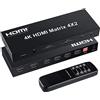 FERRISA 4x2 HDMI Matrix Switch,4 in 2 Out Matrix HDMI Video Switcher Splitter + Optical & L/R 3.5mm Output, Supporto Ultra HD 4K x 2K, 3D 1080P, Estrattore Audio EDID con telecomando IR