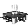 WMF Gourmet Station Lumero 3 in 1 in Acciaio Cromargan, Raclette, Fonduta e Griglia Elettrica Tutto in 1 per 8 Persone, con 8 Tegamini, 8 Spatole per Formaggio e 8 Forchette,Display LCD,Potenza 1800W