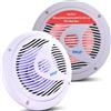 Pyle Altoparlanti Marini Doppi 16,5 Centimetri, Speaker Impermeabili IP44, Speaker 150 Watt Potenza, Casse Audio Cono in Polipropilene e Luci LED Integrate, 1 Coppia, Bianco