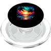 Orange And Aqua Sunset With Palm a Trees Arancione E Aqua Tramonto Con Sagoma Palma A Alberi Spiaggia PopSockets PopGrip per MagSafe
