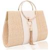 Lawnrden Borsa in Paglia, Pochette da Donna, Pochette in Paglia Intrecciata con Nappa, da Spiaggia a Mano/a Spalla/Tracolla con Manico e Catena, Estiva