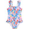 FishingDino Costume da bagno intero da bambina, taglia 80-116, con spalline regolabili, UPF 50+, per spiaggia e piscina, Fiocchi rosa, 1-2 anni