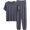 Uwdiohq Set da Donna Taglie Forti, alla, Tinta Unita, Maniche Corte, Maglietta, Top E Pantaloni della Tuta. Vestitino Erotico (Light Ashy, XXXXL) Pigiama Caldo Cotone con Bottoni Cotton Pjs