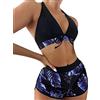 Generico Donna Pantaloncini Mare Costume Due Pezzi da Spiaggia Hawaii con Stampa Bikini Vita Alta Piscina Reggiseno Imbottito Pantaloncino Bagno Costumi Curvy Clubwear_0620DLYit