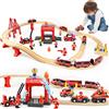 Ulikey Set di 58 Pezzi Binari Trenino Legno con Locomotiva Trenino Elettrico e Autopompa, Giocattoli Treno Elettrico Regali di Compleanno e di Natale per Bambini, Compatibile con le Principali Marche