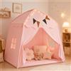 Yunlaishaocer Tenda da gioco extra large per bambini, portatile e pieghevole, con bandiere per ragazzi e ragazze, tenda a cupola per interni ed esterni, 150 x 100 x 150 cm (rosa)