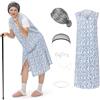 Ulikey Nonna Costume, 6 Pezzo Costumi da Vecchia Signora Kit Parrucca da Nonnina Con Occhiali da Vista, Collana di Perle Costumi da Vecchia Signora per La Testa Carnevale, Feste, Cosplay (Blu, XL)