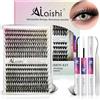 AILAISHI Ciuffetti Ciglia Finte Kit, Lash Cluster 280 Pezzi 9-16mm 30D+40D Curl D Fluffy, Extension Ciglia Con Colla e Pinzette, Impermeabile Naturali