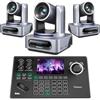Tenveo Kit Telecamera PTZ e Controller - 3 Telecamere NDI PTZ 4K con Auto-Tracking AI 20X, SDI/HDMI/USB3.0/LAN(PoE) e 1 Controller Joystick PTZ con Screen da 5 Pollici per Live Streaming, Chiese