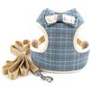 Zunea Set di pettorina e guinzaglio per cani di piccola taglia, regolabile, con fiocco, in tartan, a prova di fuga, per passeggiate in morbida rete imbottita, a quadri, per chihuahua, cane, blu, L