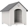 PawHut Casetta per Cani da Esterno Casetta per Cani di Taglia Grande in Plastica con 2 Finestre Base Rialzata Picchetti Grigio | Aosom Italy
