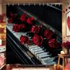 Generic Tenda da doccia con rosa pianoforte, elegante tenda rossa floreale per decorazione del bagno, tenda da doccia romantica moderna in tessuto impermeabile con ganci, 183 x 183 cm