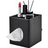 XNONE Porta Fazzoletti Quadrato, in pelle PU, organizer per fazzoletti per il viso, con vassoio portaoggetti per bagno, camera da letto, ufficio, auto, elegante organizer,Nero