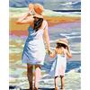 GRENHUE Paint by Numbers,Kit Pittura Acrilico a Olio con Pennelli e Pigmento,Regalo per Donne Figlia Compleanno， Spiaggia Madre E Figlia40x50cm