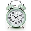 FLOITTUY, sveglia potente per chi dorme profondamente, 10,2 cm, doppia campana, sveglia con retroilluminazione per camera da letto e arredamento della casa, verde