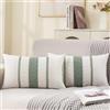 Avalune Federe Cuscini Divano 40 x 40 Boho Verde Salvia Bianco Cotone e Lino Copricuscini Elegante Motivo A righe Intrecciato Macramè Bohémien Fodera Cuscino per Soggiorno Camera Giardino Esterno 2 Pezzi