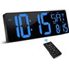 XREXS Orologio da Parete Digitale con Telecomando, 16,5'' LED Orologio Digitale da Parete, Orologio Sveglia Digitale con Luminosità Regolabile, Orologio con Ora/Data/Temperatura