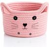 DIYCUT Cesto Portaoggetti intrecciato - Cesto Portaoggetti a Forma di Gatto Cestino Portaoggetti Rosa (21 x 12 cm), Adatto per Riporre Oggetti in Camera da Letto e in Soggiorno