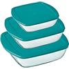 Pyrex® - Cook & Store - Set di 3 piatti quadrati in vetro con coperchi (0,35 l; 1 l; 2,2 l); senza BPA