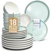 PURE LIVING INTERIOR DESIGN Set Piatti Moderni Ibiza per 6 Persone, 18 Pezzi in Steingut - Servizio di Piatti e Ciotole Mediterranei, Resistenti a Lavastoviglie, Microonde e Graffi - Pure Living Colori Beige e Turchese
