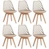 JZGORC Set di 6 Sedie da Sala da Pranzo, Sedia da Cucina con Schienale in Rete Cava e Gambe in Legno di Faggio, Sedia da Soggiorno con Cuscino Morbido in Pelle PU - Cachi